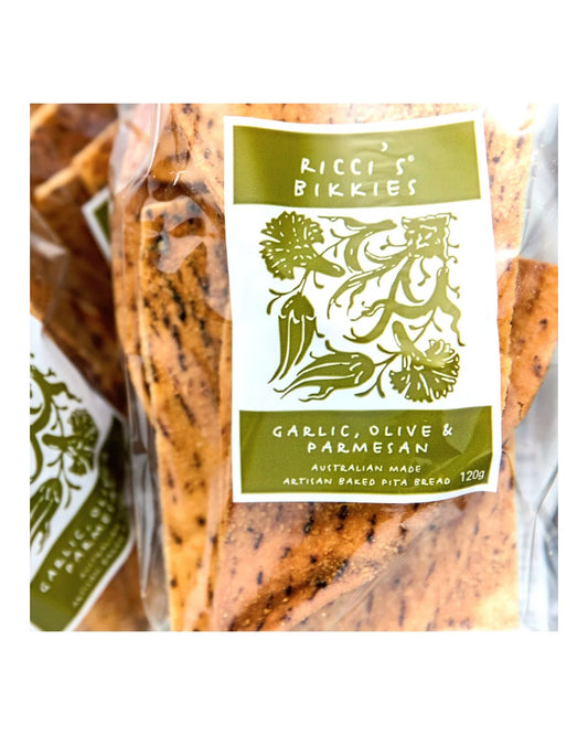 Ricci’s Bikkies - Garlic, Olive and Parmesan Pita Crisps
